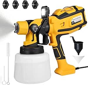 Dreamhigh System natryskowy 850 W, HVLP, elektryczny pistolet lakierniczy z 4 dyszami i 3 wzorami natrysku, 1200 ml/min, regulowany przepływ z czyszczeniem i światłem roboczym LED, pojemnik 1400 ml