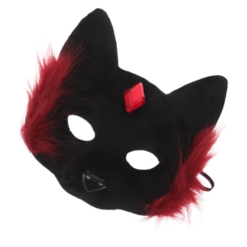 Garneck Máscara de Gato para Mujer Halloween Cosplay Media Cara Ligera y Cómoda para Adultos Fiesta Disfraces Accesorio Rojo y Negro