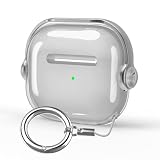 HEIGKOIK 【2024年発売】Airpods 4 ケース AirPods 第4世代 ケース TPU 透明 ロック付き 装着充電可能 耐衝撃 軽量 キズ防止 おしゃれ ワイヤレス充電対応 カラビナ付き Airpods 4 対応 保護カバー スタンド機能付き（クリア グレー）