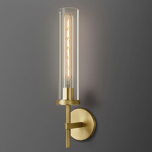 FAMDECOL Antique Gold Wall Sconce 19.48" Modern Luxe Wall Lighting with Clear Glass Tube, Living Room Bedroom Bathroom Mirror Sconces, Staircase Decor Hallway Lamp Fixture(Including Bulb)