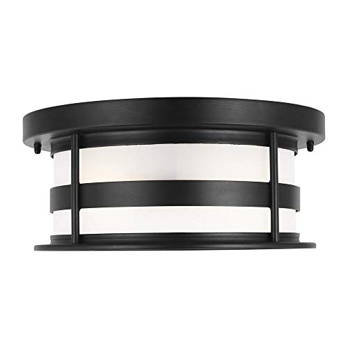 Generation Lighting 2-Light Wilburn Outdoor Ceiling Light Black 7890902-12, Flush Mount Ceiling Light Fixture for Home Decor, Farmhouse Outdoor Light Fixture Can Use LED Light Bulb by Generation Lighting - Used condition - US$79.49