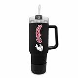 Campus Colors College & University 40 oz Travel Tumbler With Handle - Dual Option Lid With Straw - Vacuum Insulated Stainless Steel (Washington State Cougars - Black)