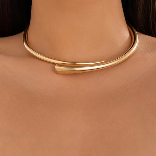 Gold Collar Necklace for Women Trendy African Jewelry Minimalist Statement Choker Metal Jewelry Gifts for Parties, Evenings, and Everyday Wear2