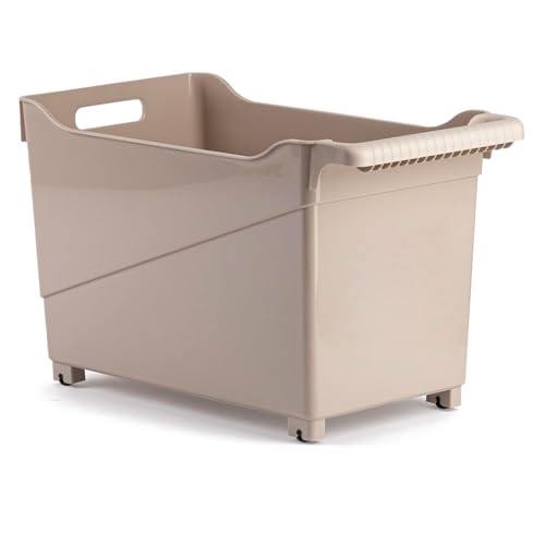 Tradineur - Carrito de plástico con Ruedas y asa - N.º 2 - Cesta Organizadora para Productos de Limpieza, Baño, Cocina - Color Marrón Topo