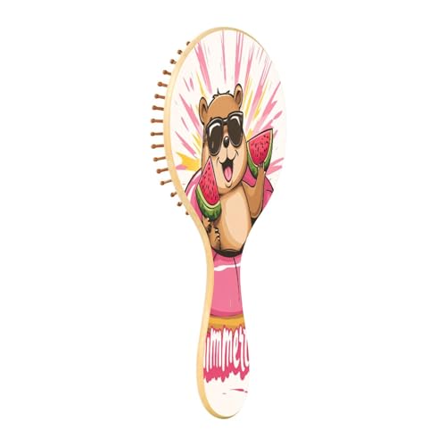 JUMBEAR Cute Hamster on Lifebuoy Hair Brush,Massaging Scalp Wooden Bamboo Paddle Hairbrush for All Hairstyles,Reducing Tangle & Hair Breakage, Promoting Hair Growth