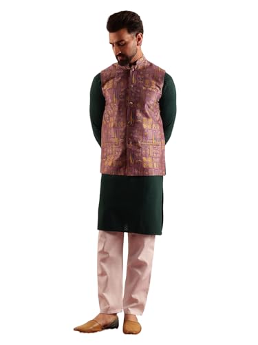 Pyjama kurta coton blanc avec veste Nehru en soie violette pour mariage et fêtes
