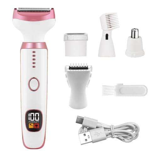 Image of Electric Razors for Women, Bikini Trimmer for Women 5 in 1 Body Shaver for Nose Hair Face Eyebrow Arms Legs Armpit Underarm Pubic Area, Replaceable Lady Facial Razor Painless USB Charge Female Gift