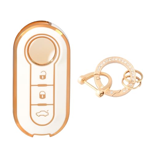 OFFCURVE Etui a Cle Voiture Coque Clé, Étui à Clés Couvre Clef Cache Clef avec Porte Clef pour Fiat 500 Lancia Punto Panda Ypsilon Delta Grande Bravo Musa