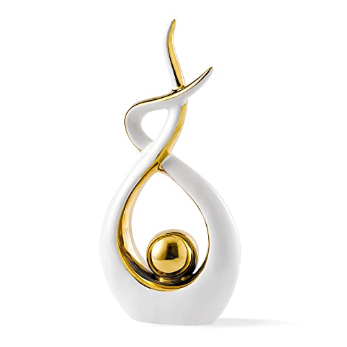 FJS Home Decor Modern Art Ceramic Statue Table Decoration, White Ceramic Home Decorations for Living Room Dining Room Coffee Table Centerpiece