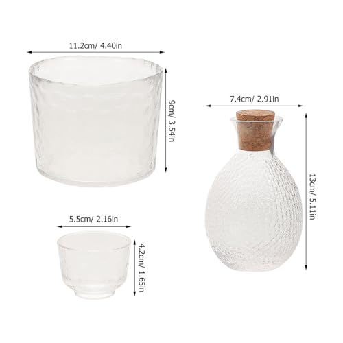Set japonés de 6 copas para sake con jarra de vidrio martillado miniatura 2