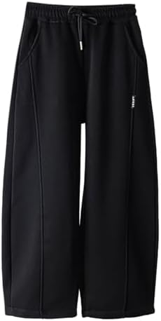 Boys' Open Bottom Fleece-Lined Sweatpants with Pockets High Elastic Waist Baggy Wide Straight Leg Pants 5-15 Years