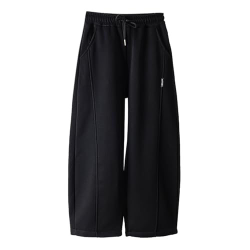 Boys' Open Bottom Fleece-Lined Sweatpants with Pockets High Waisted Kids Athletic Pants for Yoga Running 8-9 Years Black