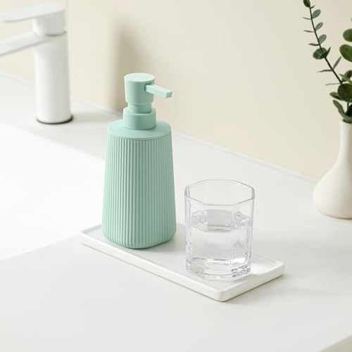 Image of Small Soap Dispenser for Bathroom and Kitchen, Modern Farmhouse Striped Style Plastic Hand Soap Dish Soap Dispenser with Pump Matte Light Green