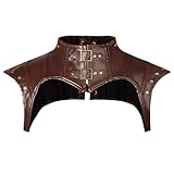 Charmian Women's Steampunk Gothic Accessories PU Leather Pauldron Collared Rivet Armor Costume Shrug Jacket Light Brown Small