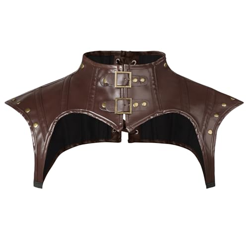 Charmian Women's Steampunk Gothic Accessories PU Leather Pauldron Collared Rivet Armor Costume Shrug Jacket Light Brown Small