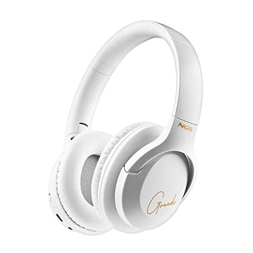 NGS Artica Greed White - Auriculares Supraaurales Inalámbricos, Compatibles con Tecnología Bluetooth, Ligeros y Plegables, Micrófono Incorporado, 40h de Batería, Color Blanco