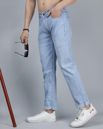 Image of EYEBOGLER Men's Jeans Pant Slim Fit Stretchable Casual Wear Mid Rise Cotton Blend Denim