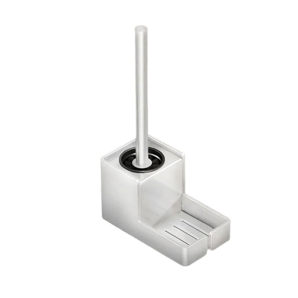 Toilet Brush Bathroom Wall Mounted Aluminium Toilet Brush with Storage Holder(White)