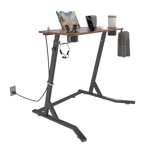 OrigoDeco Indoor Cycling Desk, Adjustable Standing Desk for Walking Pad, Bike Trainer Desk with Power Socket, for Indoor Cycling Treadmill & Office Use, Exercise While Working or Watching TV