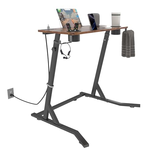 OrigoDeco Indoor Cycling Desk Adjustable Standing Desk for Walking Pad Bike Trainer Desk with Power Socket for Indoor Cycling Treadmill & Office Use Exercise While Working or Watching TV