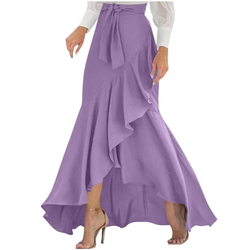 Women Fall Skirts 2025 Elegant High Waisted Irregular Ruffle Hem Long Maxi Skirt Tie Front Cocktail Wedding Outfits