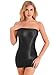 Rswnyirn Women's Glossy Sheer Strapless Mini Dress Bodycon Sleeveless Tube Night Club Short Dress Black Large