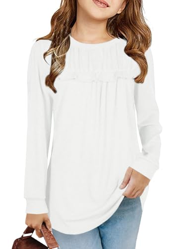 Image of Haloumoning Girls Crew Neck T Shirts Peplum Babydoll Tops Tees 4-15 Years | Girls T-Shirts, Casual Loose Tunic Tops, Cute Ruffle T Shirts, Short Sleeve Shirts, Long Sleeve Blouse