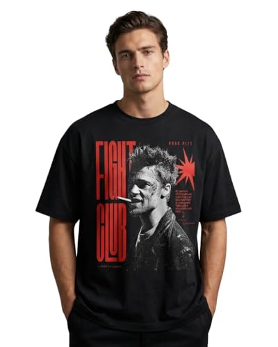 Image of Cotton Printed Fight Club Oversized Round Neck Half Sleeve T-Shirt for Mens and Boys | Soft Lightweight and Breathable Fabric | Ideal for Casual outings, Office & Travel