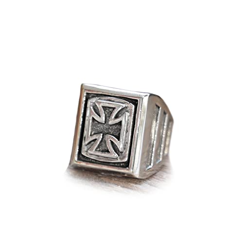 Iron Cross biker ring men sterling silver 925 chopper german maltese skull square