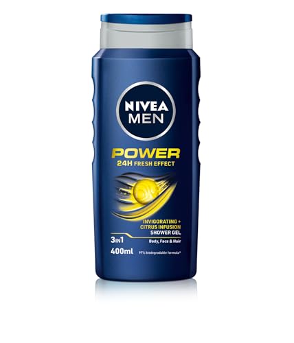NIVEA MEN Power Fresh Shower Gel (400 ml Pack of 6) Moisturising Body Wash with Aloe Vera All-in-1 Formula for Men