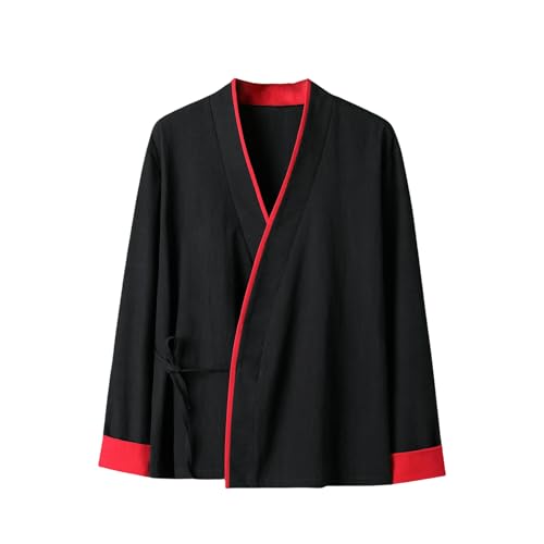 Chemise veste homme en coton lin style chinois noir XL