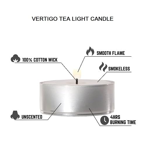 Vertigo Smokeless Tea Light Candles 14g 100Pcs, 4 hours burning time