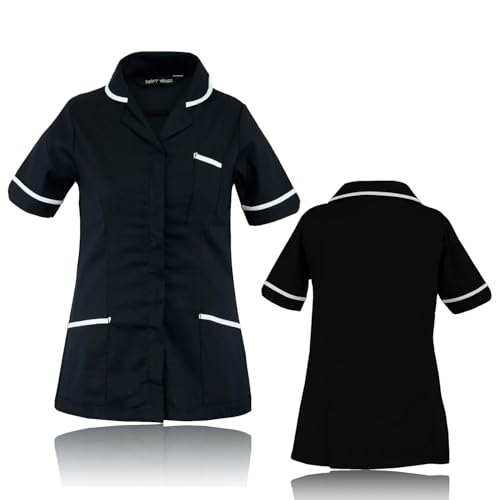Image of Swift Wear | Women's | Healthcare Rever Collar Tunic | Ideal for Nurses, Therapist Care Home and Private Health Care Workers (Black, 14)
