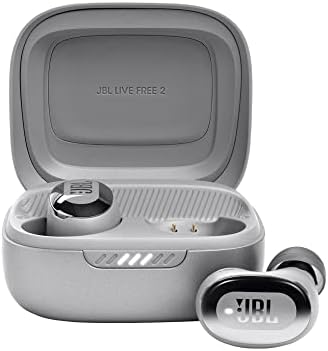 JBL Live Free 2: 35 Hours of Playtime, True Adaptive Noise Cancelling, Smart Ambient, and beamforming mics (Silver), Small