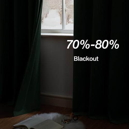 PONY DANCE Dark Green Velvet Curtains - 46x54 Inches Thermal Blackout Curtains Eyelet Top Soundproof & Room Darkening Short Window Treatment for Living Room/Bedroom/Kitchen, 2 Panels - Image 5