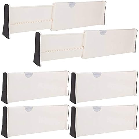 6 x Adjustable Drawer Dividers - ASelected 17" Expandable Drawer Organizers Set Plastic Drawer Separator Suitable for Kitchen Bathroom Bedroom Office Dresser Desk - White (Pack of 6) Cover