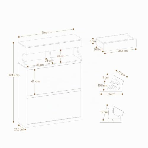Hzuaneri Schuhschrank Rattan, Schuhkipper Schmal, 16 Paar, Gelb – Ansicht 2