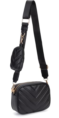 Small Quilted Crossbody Bags for Women Stylish Leather Purse Designer Handbag with Coin Pouch for Shopping, Dating, Traveling (Black)