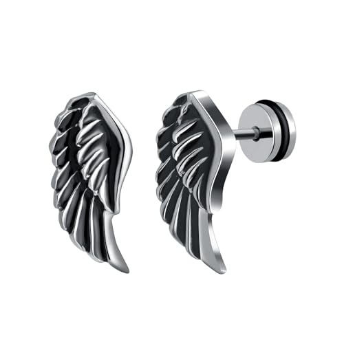 Yumilok Boucles d'oreilles Ailes d'ange Créatives en Acier Inoxydable pour Femmes Hommes Clous d'oreilles Ailes Vintage Bijoux Fantaisie à la Mode