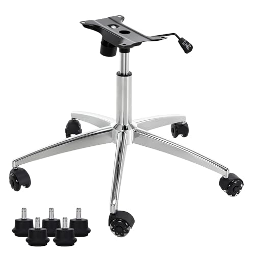 Frassie Heavy Duty Gaming Office Chair Metal Base Set Replace Part with Bottom Plate Stand Cylinder 5 Wheels Bell Glides Replacement (Silver)