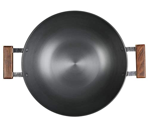 Image of Wonderchef Ebony Hard Anodized Wok with Lid - 24cm, 2.7L | Ideal for Biryani, Pulao | Black