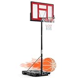 DUMOS 6.1-10FT Adjustable Height Portable Basketball Hoop Outdoor for Adult, 44 Inch Shatterproof Backboard w/Shock Absorbent Rim, Fillable Base, 2 Wheels for Swimming Pool/Indoor, Red