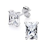 925 Sterling Silver 3.50ctw Cubic Zirconia Cz Crystal Emerald Cut Solitaire Rectangle Stud Earrings 7mm x 5mm Ladies Girls Men's