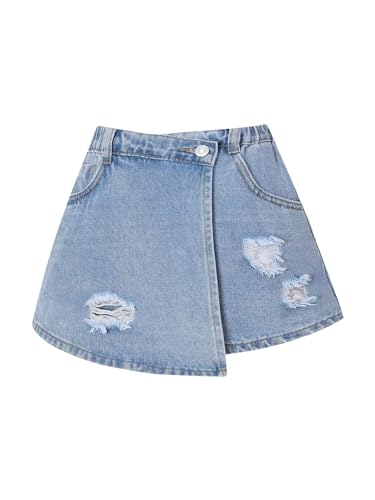Girl's Button Elastic Waist Denim Skirts Casual Ripped Mini Short...