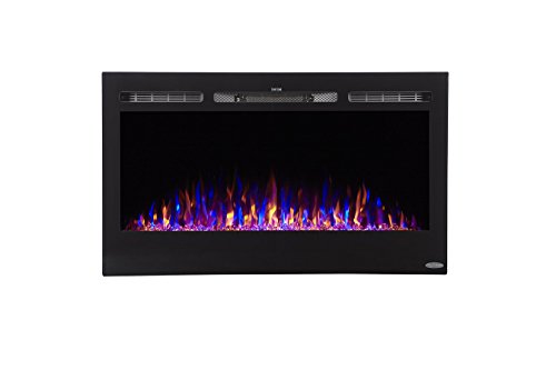 Touchstone 80014 - The Sideline Electric Fireplace - 36 Inch Wide - In Wall Recessed - 5 Flame Settings - Realistic 3 Color Flame - 1500/750 Watt Heater - (Black) - Log & Crystal Hearth Options #TOP6