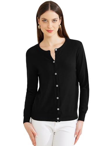 Image of Allegra K Women's Lightweight Button Cardigan Crewneck Long Sleeve Sweaters