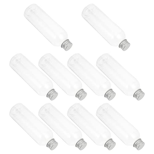 Angoily 10Pcs Plastic Milk Juice Bottle Transparent Clear Drink Bottles with Lids Disposable Milk Water Containers for Home Travels 200ml (Transparent)