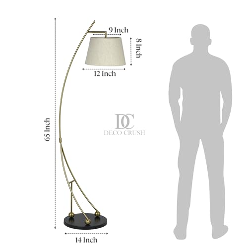 Image of Deco Crush Modern Sculptural LED Floor Lamp Standing Brass Plating Antique Finish Gold 5.5ft Height with Matte Beige Lampshade.