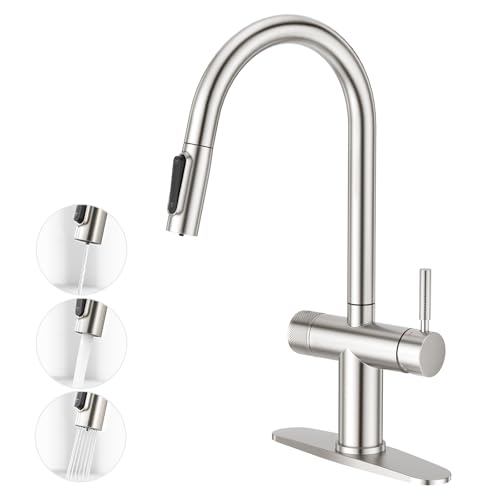CREA 3 Way Kitchen Faucet with Filtered Water Outlet & Pull Down Sprayer, Stainless Steel Kitchen...