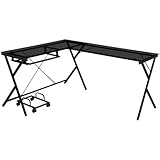 Acme Demas Glass Top L-Shaped Computer Desk with Computer Holder in Black